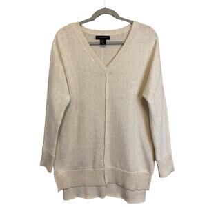 TAHARI Oatmeal V Neck Dolman Sweater Women Sz XS Oversized Slouchy High Low